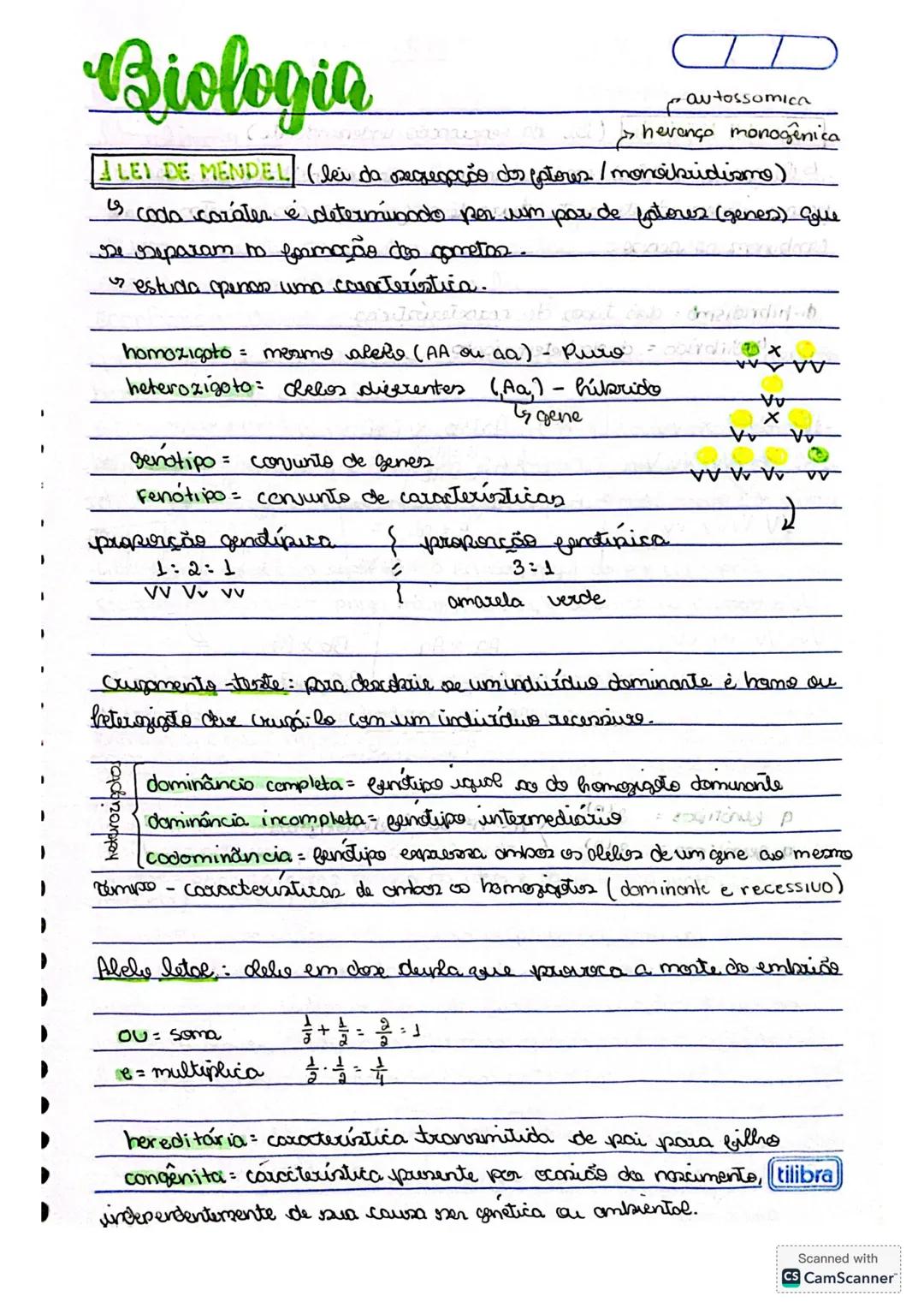 Biologia
autossomica
hevenço monogenica
ALEI DE MENDEL (lei da segegação dos fatores/monikridismo)
is cada caráter é determinado por um pa