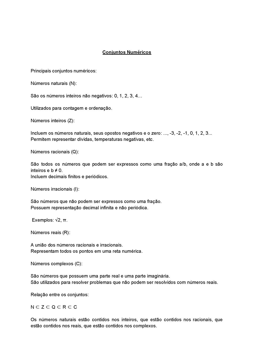 Conjuntos Numéricos.