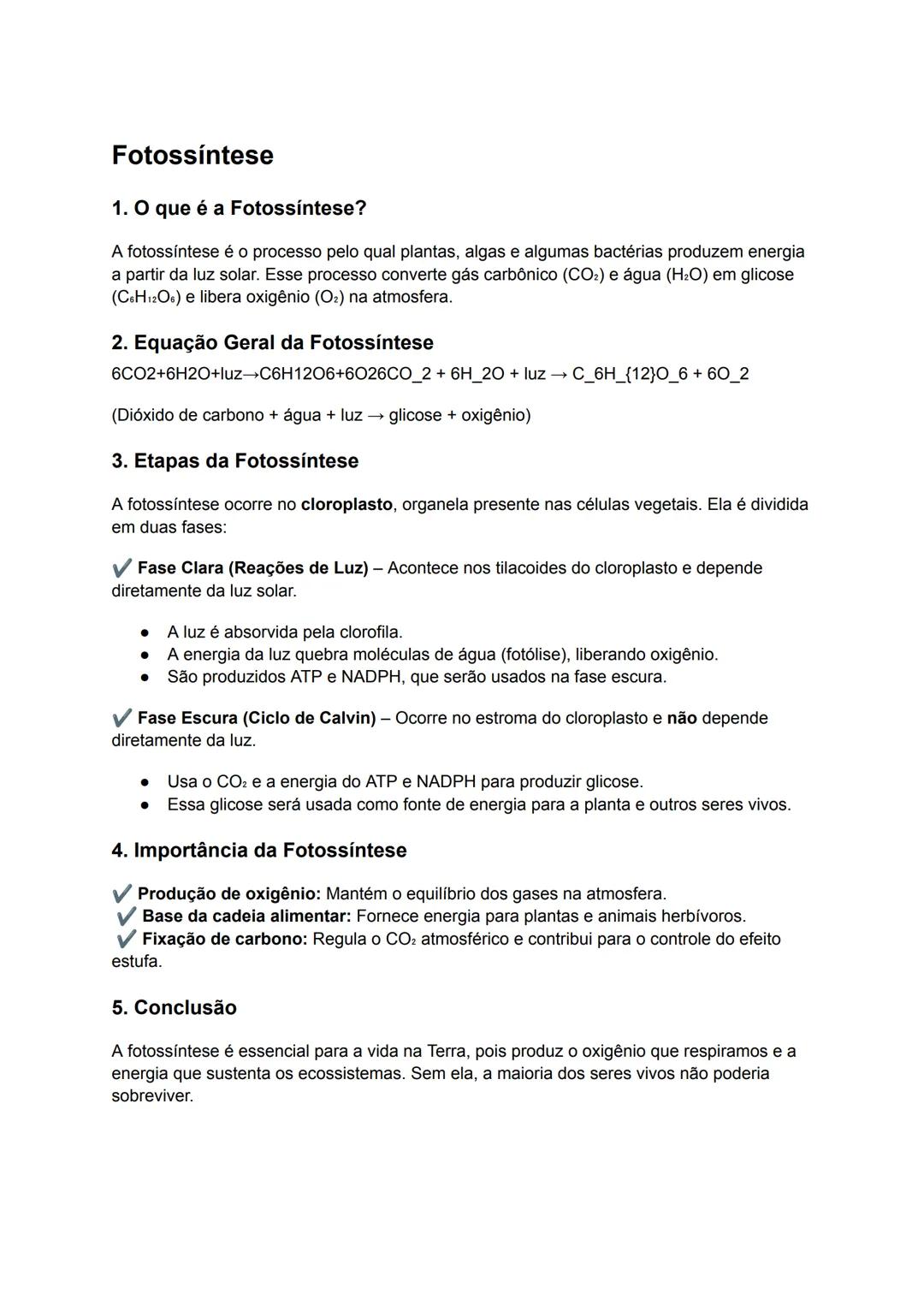 # Fotossíntese
1. O que é a Fotossíntese?
A fotossíntese é o processo pelo qual plantas, algas e algumas bactérias produzem energia
a parti
