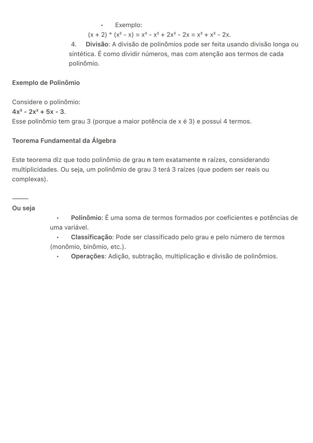 # Polinômios
Um polinômio é uma expressão matemática formada pela soma de termos, onde cada termo é o
produto de uma constante (chamada de
