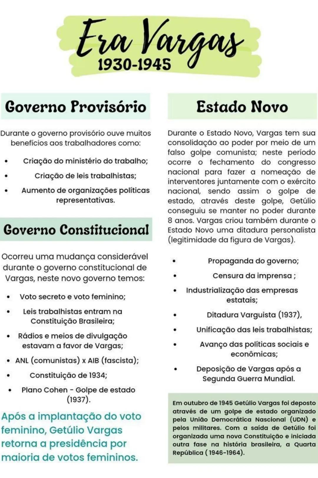 # Era Vargas
1930-1945
## Governo Provisório
Durante o governo provisório ouve muitos
benefícios aos trabalhadores como:
- Criação do min