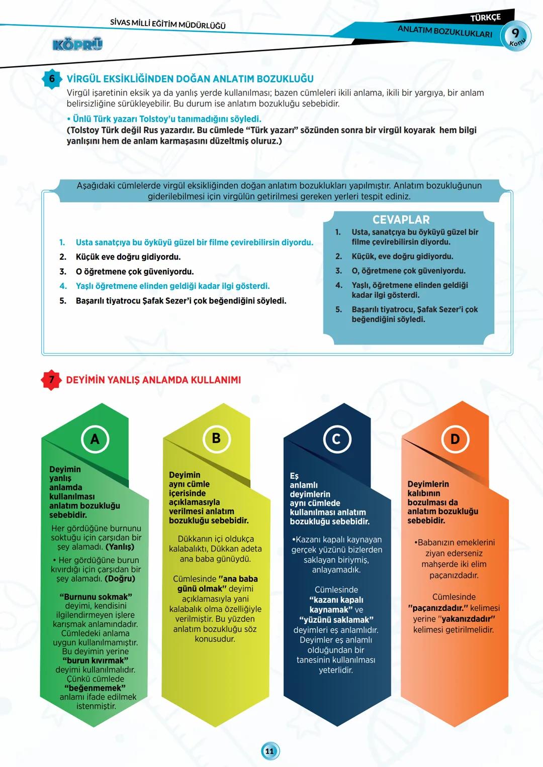 G
SİVAS VALİLİĞİ
***
*
HUBITETI MILLI EGIT
KÖPRÜ
Kurslarda Öğretimin Planlanması ve Rehberlikte Üstünleşme
**
TÜRKÇE
FASİKÜL-9
ANLATIM BOZUK