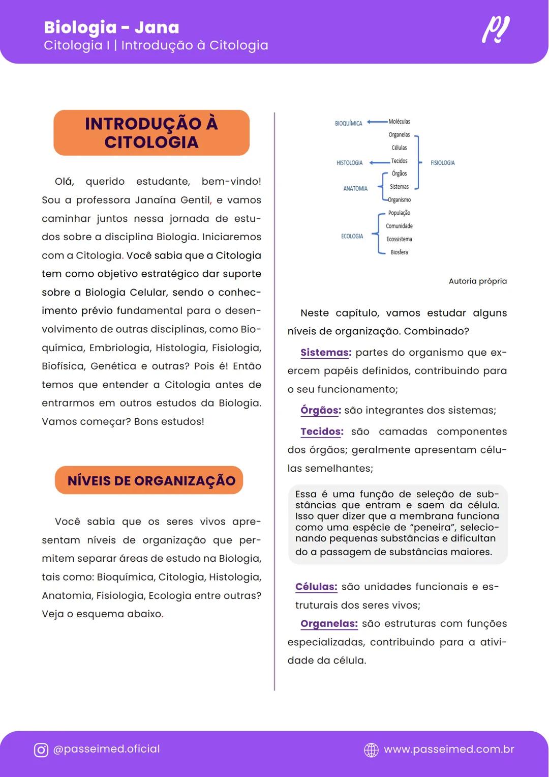 # Biologia
---
**Citologia I** **Introdução à Citologia**
---
*passeimed!* Biologia - Jana
Citologia | | Introdução à Citologia
INTR