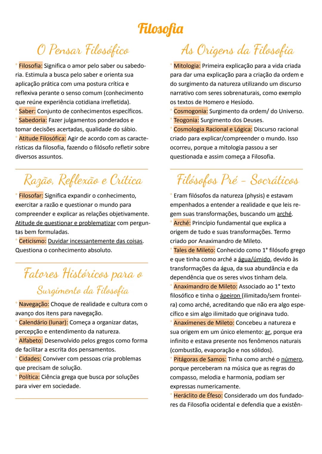 O Pensar Filosófico
Filosofia
Filosofia: Significa o amor pelo saber ou sabedoria. Estimula a busca pelo saber e orienta sua
aplcação prátic