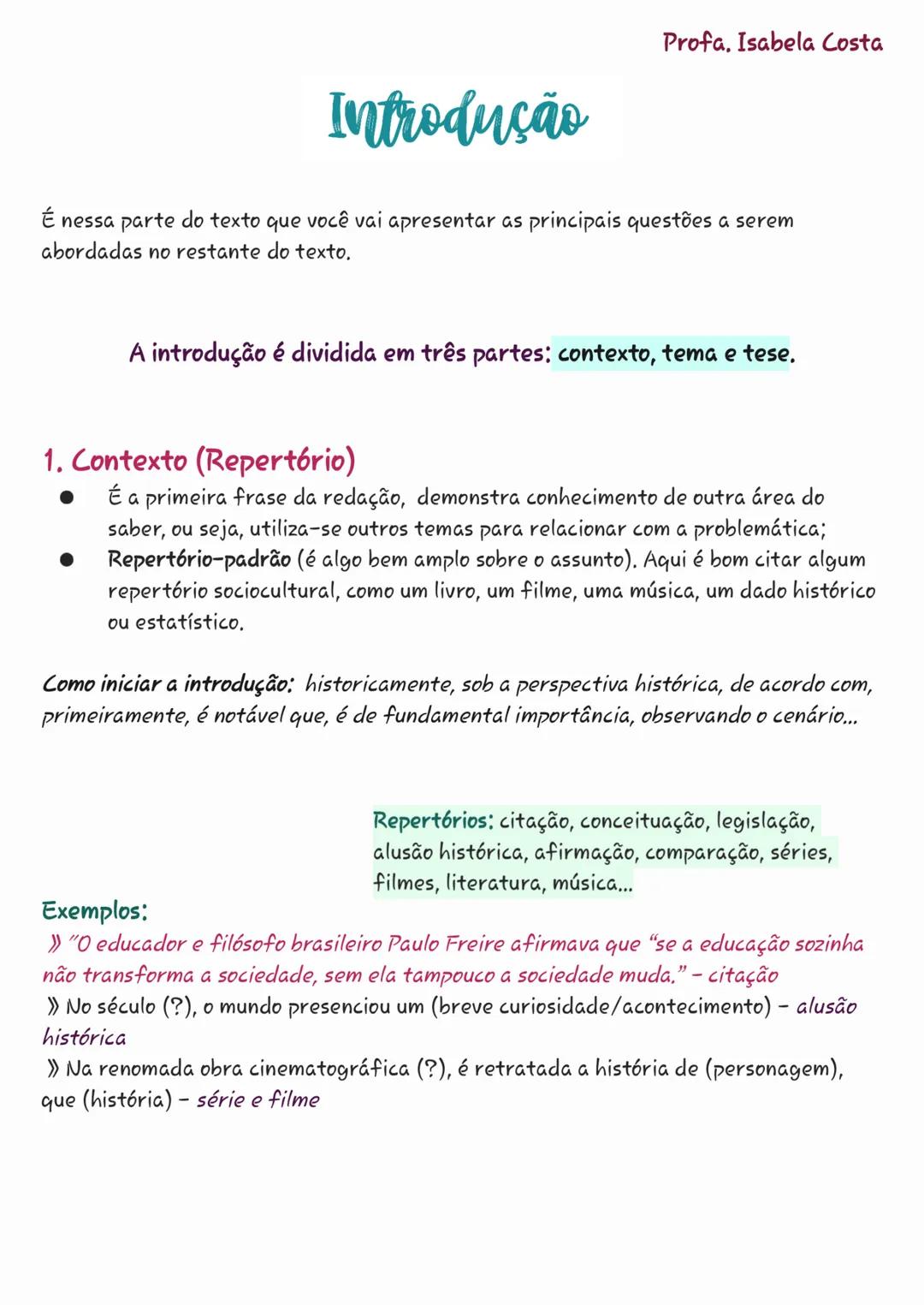 Profa, Isabela Costa
# Introdução
É nessa parte do texto que você vai apresentar as principais questões a serem
abordadas no restante do t