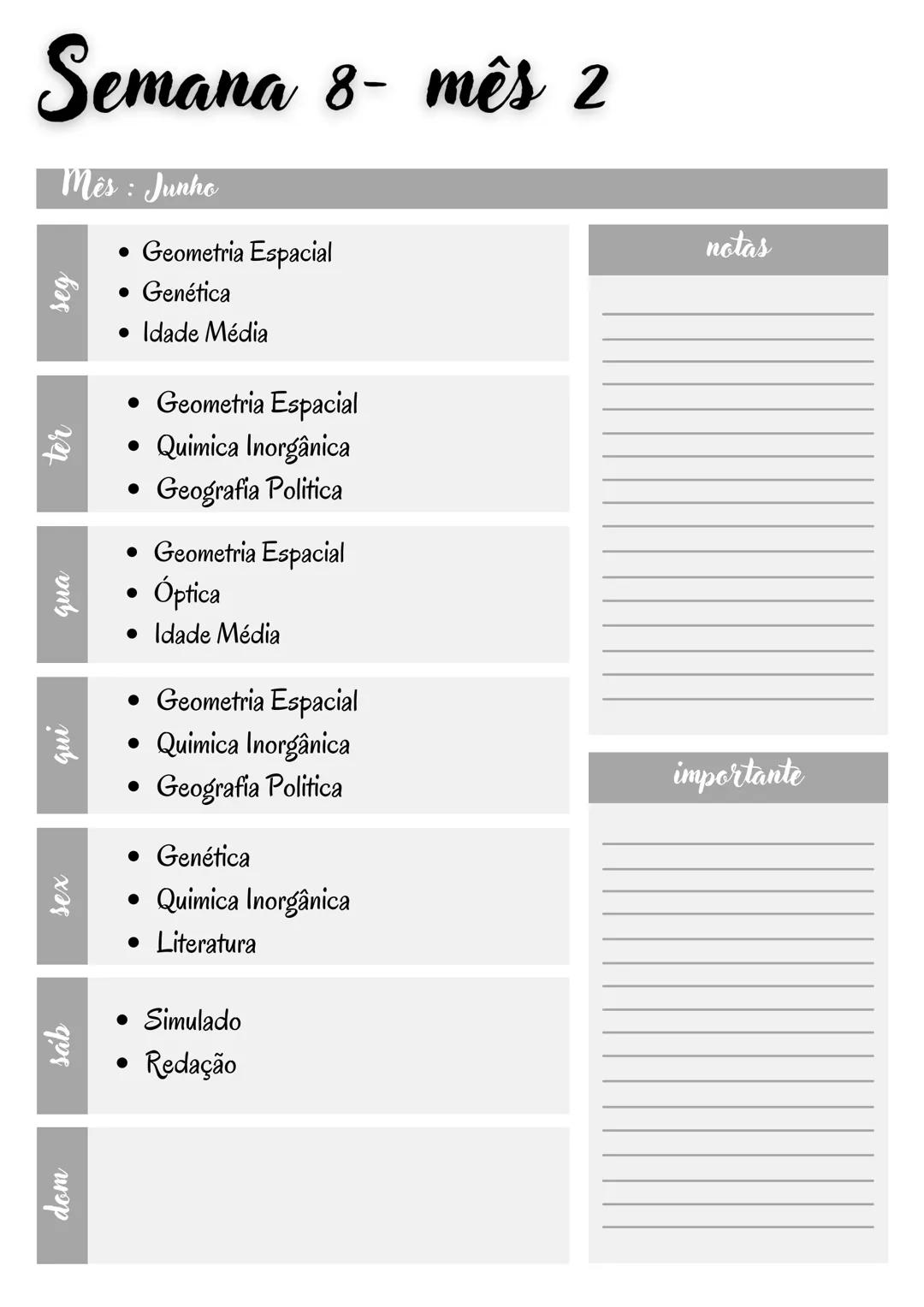 # Cronograma enem
INTENSIVO 2024 Olá gente, tudo bem?
Me chamo Ana Caroline, tenho 18 anos e sou
estudante de medicina ! Criei esse cronog
