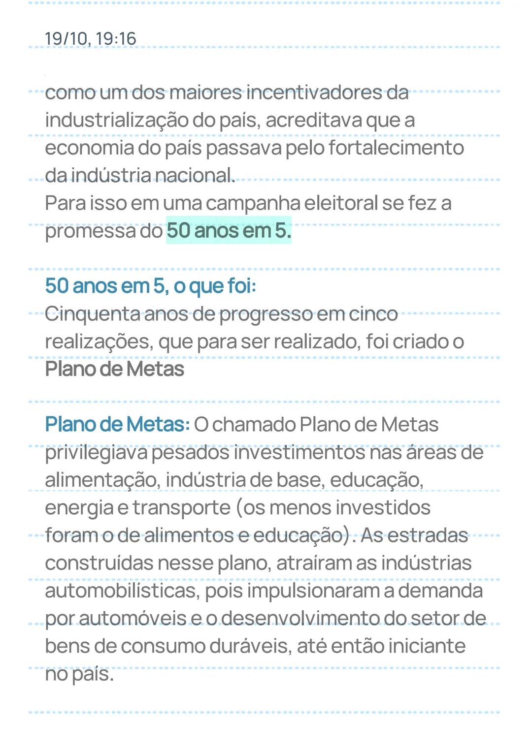 19/10, 19:16
GOVERNO JUSCELINO KUBITSCHEK
Contexto histórico: Getúlio Vargas devido a crise
se suicidou em 1954, levando ao poder seu
vice