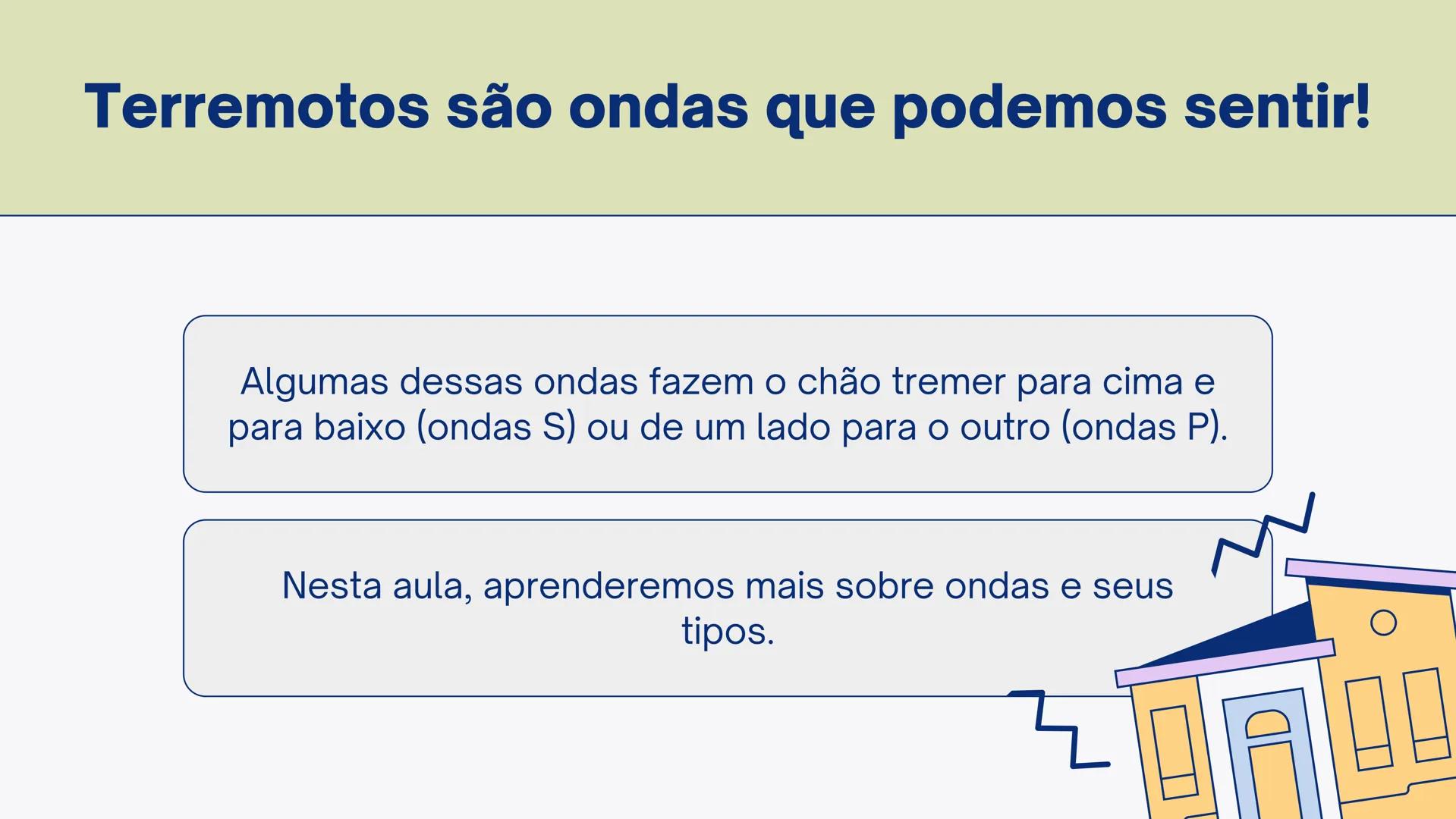 UMA INTRODUÇÃO AOS
Tipos de Ondas Terremotos são ondas que podemos sentir!
Algumas dessas ondas fazem o chão tremer para cima e
para baixo
