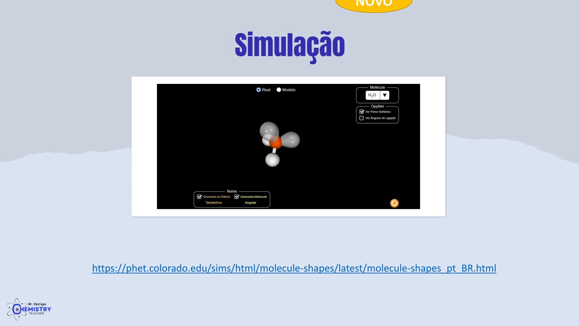 # Química/ 9º ano
# GEOMETRIA MOLECULAR E
# POLARIDADE
# Profº Henrique
Mr. Henrique
CHEMISTRY
TEACHER # O que é Geometria molecular?
De
