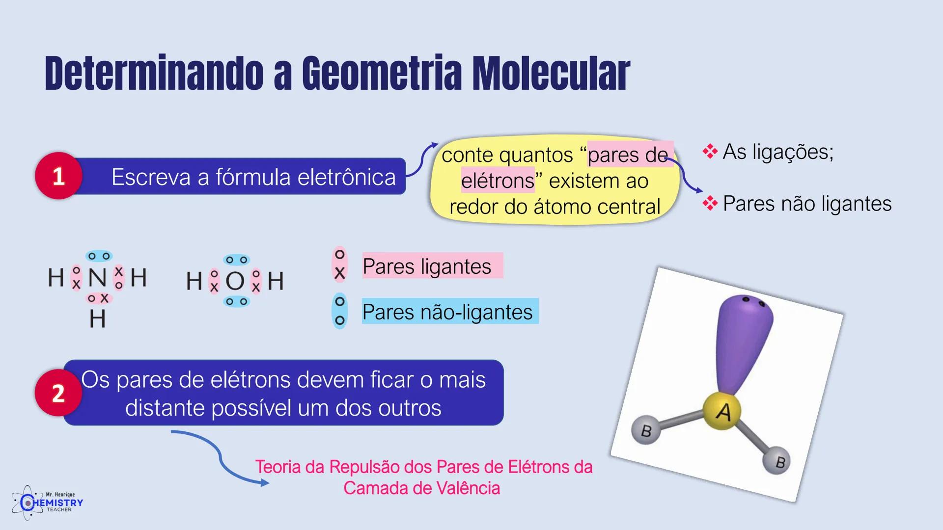 # Química/ 9º ano
# GEOMETRIA MOLECULAR E
# POLARIDADE
# Profº Henrique
Mr. Henrique
CHEMISTRY
TEACHER # O que é Geometria molecular?
De