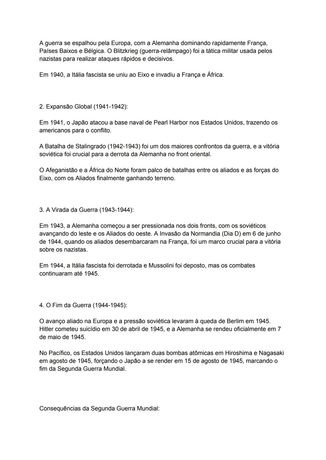 # Segunda Guerra Mundial (História)
Resumo: A Segunda Guerra Mundial (1939-1945) foi o maior e mais devastador conflito da
história, envolv