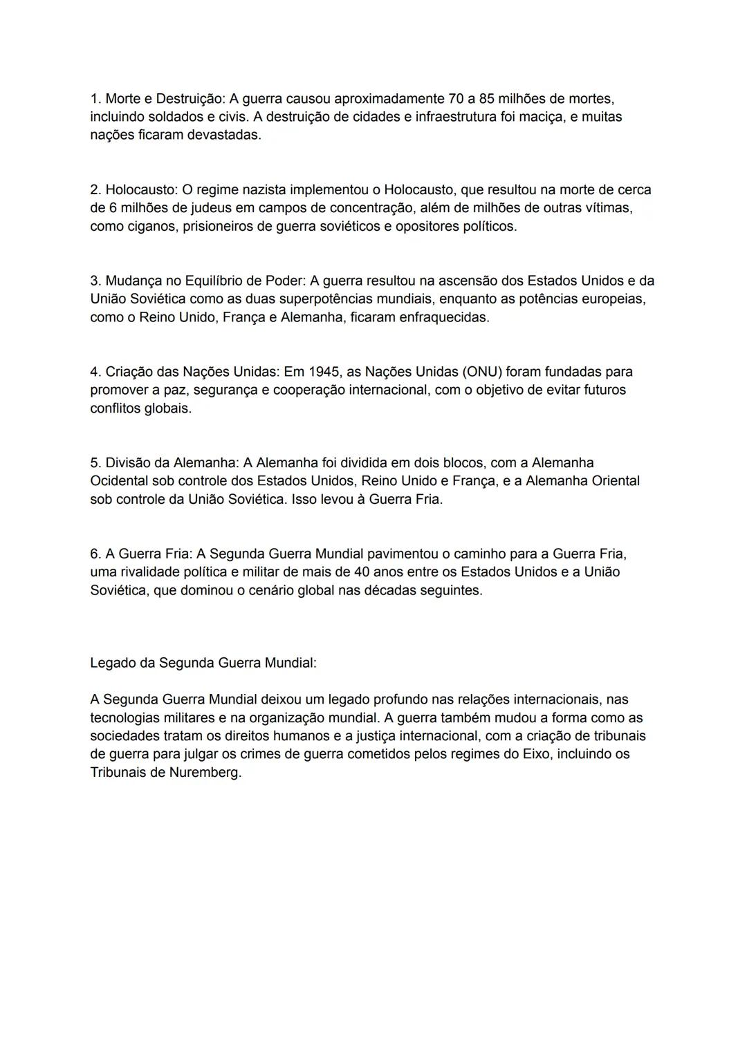 # Segunda Guerra Mundial (História)
Resumo: A Segunda Guerra Mundial (1939-1945) foi o maior e mais devastador conflito da
história, envolv