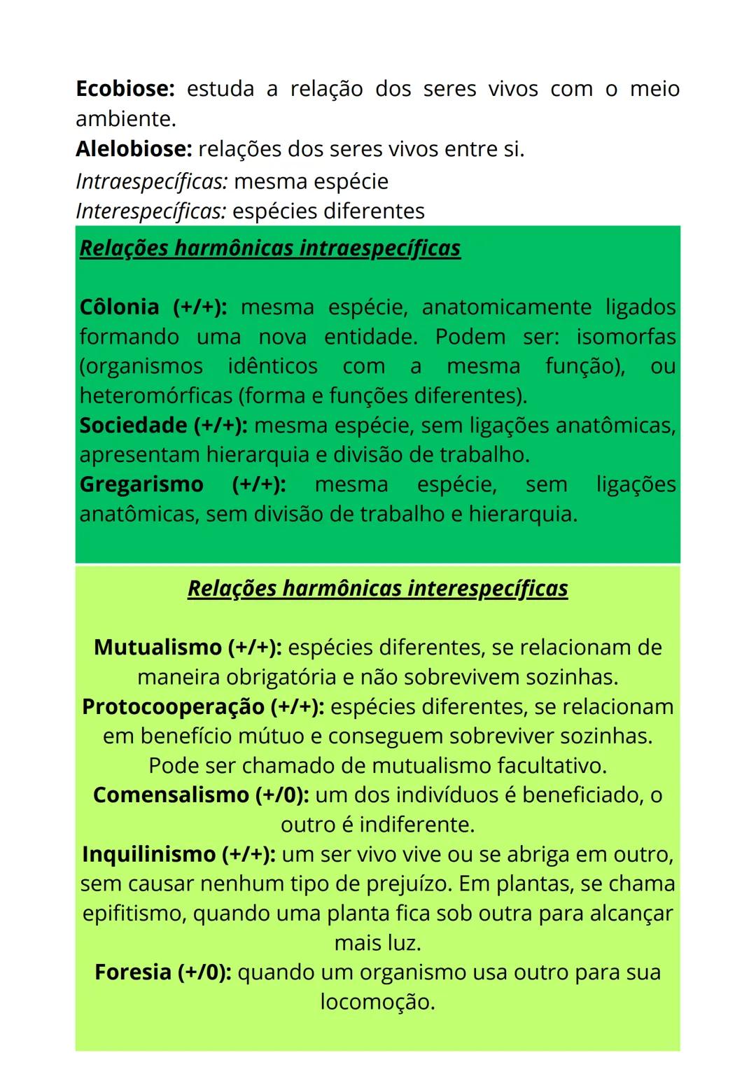 # Relações
ecológicas # Ecobiose: estuda a relação dos seres vivos com o meio
ambiente.
# Alelobiose: relações dos seres vivos entre si.
Int