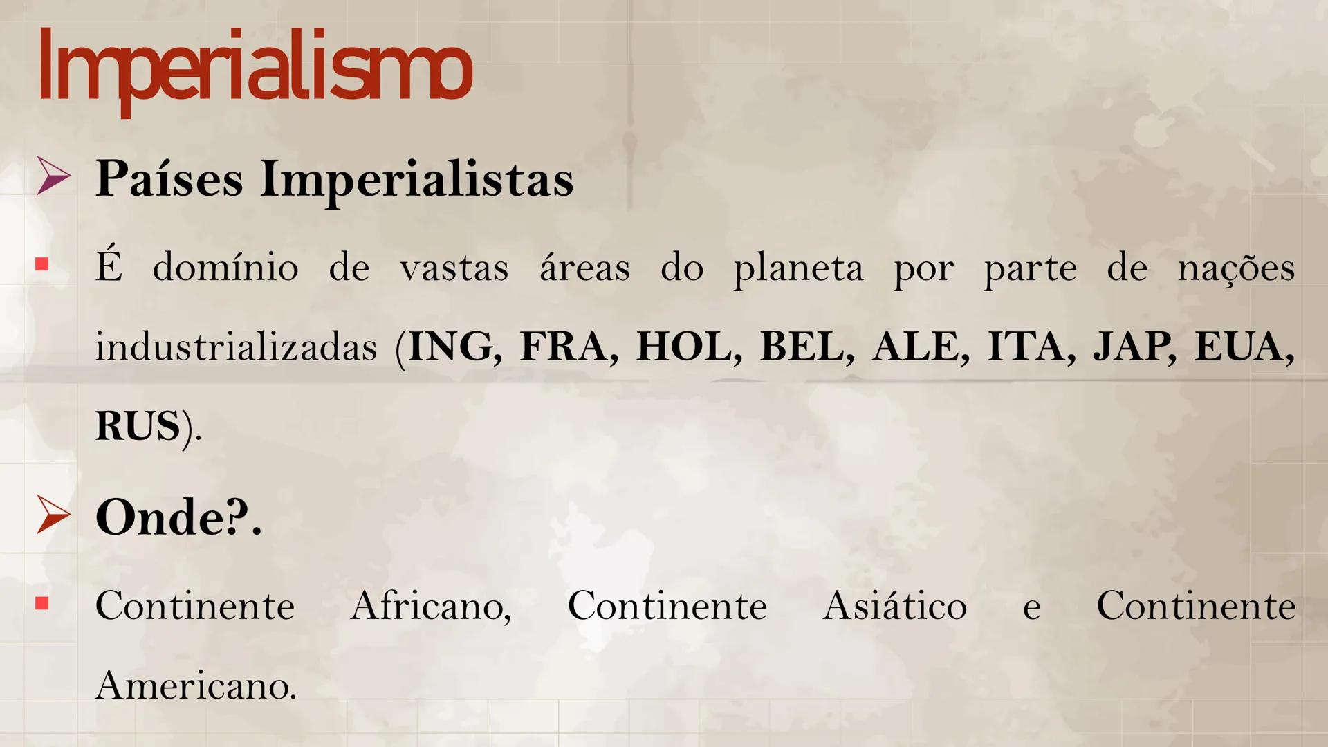 # Imperialismo
Disciplina: História
Prof.": Daiane Costa Batalha # Imperialismo
➤ Definição:
- O imperialismo foi a política de dominaçã