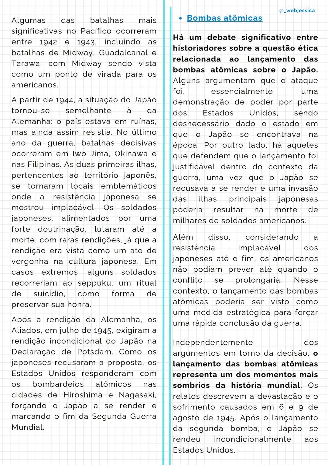 # Segunda Guerra Mundial
@_webjessica
1 - Resumo sobre a Segunda
Guerra Mundial
A Segunda Guerra Mundial, ocorrida
entre os anos de 1939