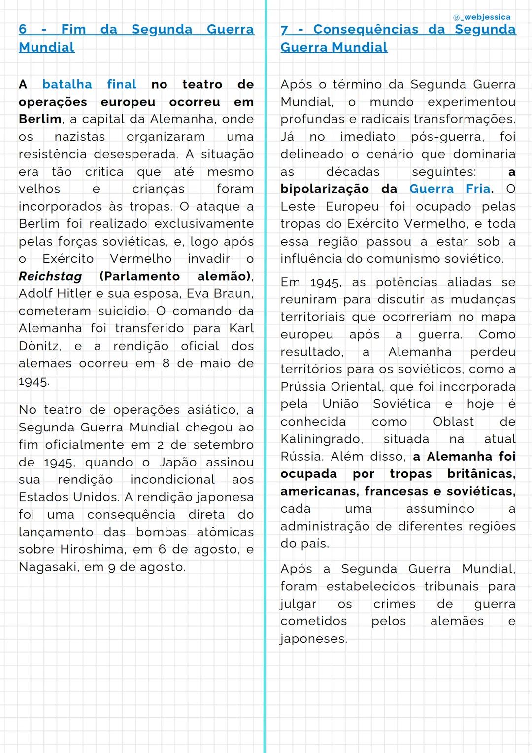 # Segunda Guerra Mundial
@_webjessica
1 - Resumo sobre a Segunda
Guerra Mundial
A Segunda Guerra Mundial, ocorrida
entre os anos de 1939