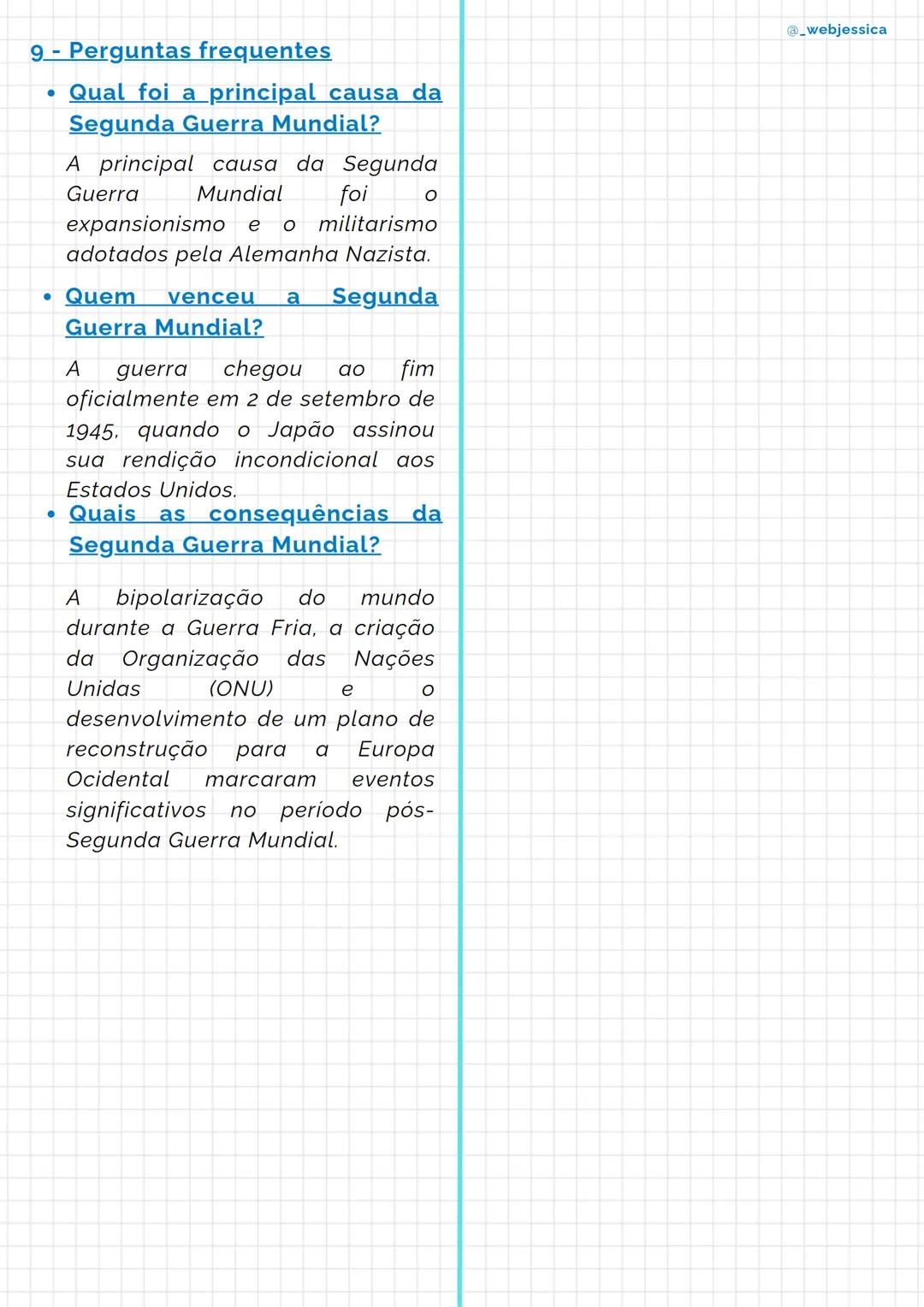 # Segunda Guerra Mundial
@_webjessica
1 - Resumo sobre a Segunda
Guerra Mundial
A Segunda Guerra Mundial, ocorrida
entre os anos de 1939