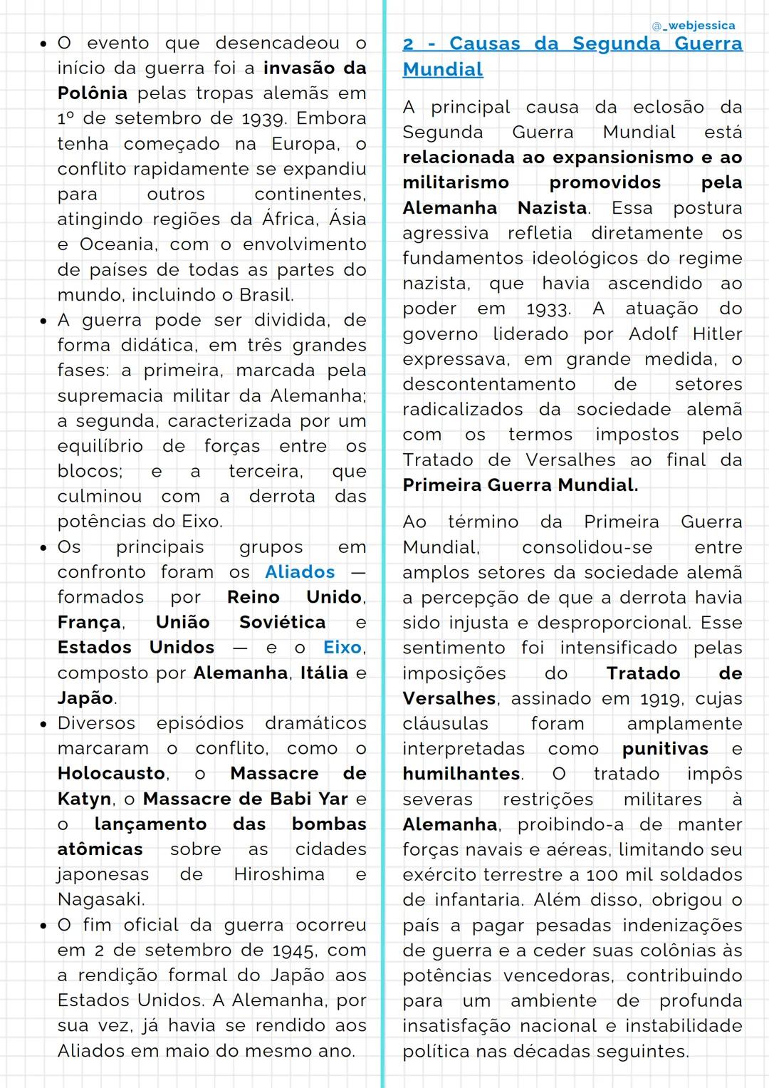 # Segunda Guerra Mundial
@_webjessica
1 - Resumo sobre a Segunda
Guerra Mundial
A Segunda Guerra Mundial, ocorrida
entre os anos de 1939