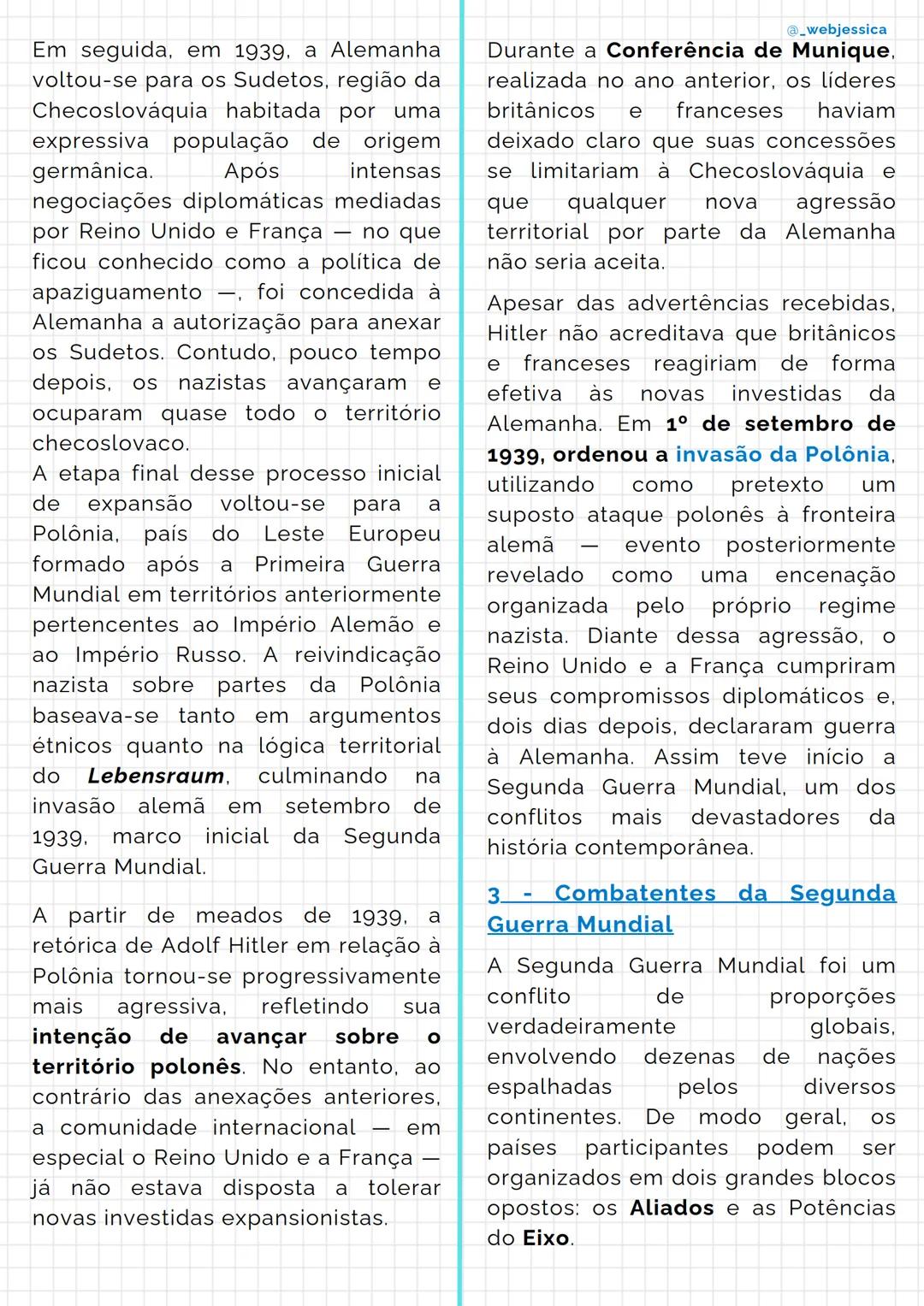 # Segunda Guerra Mundial
@_webjessica
1 - Resumo sobre a Segunda
Guerra Mundial
A Segunda Guerra Mundial, ocorrida
entre os anos de 1939