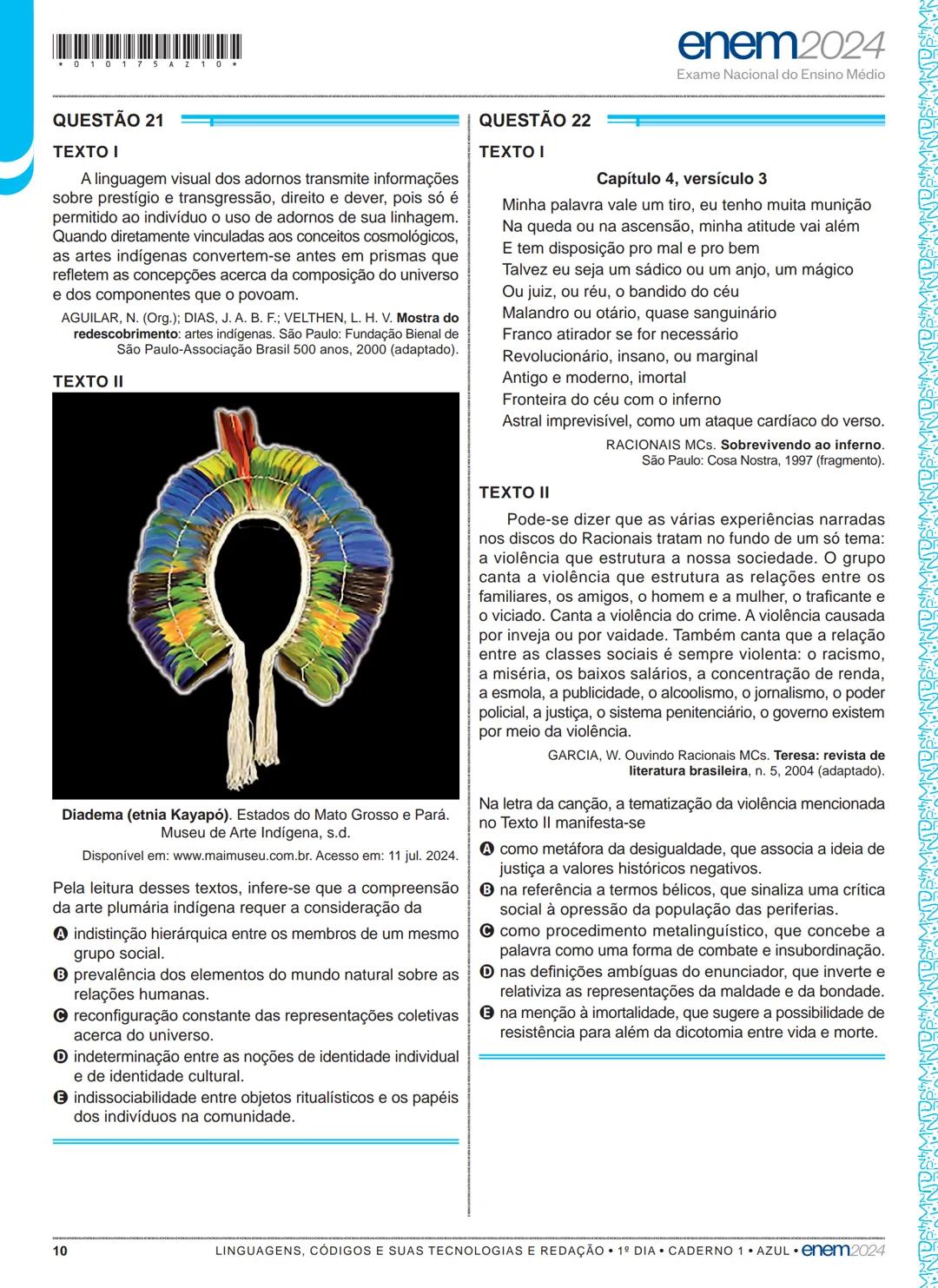 01
1º DIA
EXAME NACIONAL DO ENSINO MÉDIO
PROVA DE LINGUAGENS, CÓDIGOS E SUAS TECNOLOGIAS E REDAÇÃO
PROVA DE CIÊNCIAS HUMANAS E SUAS TECNOL