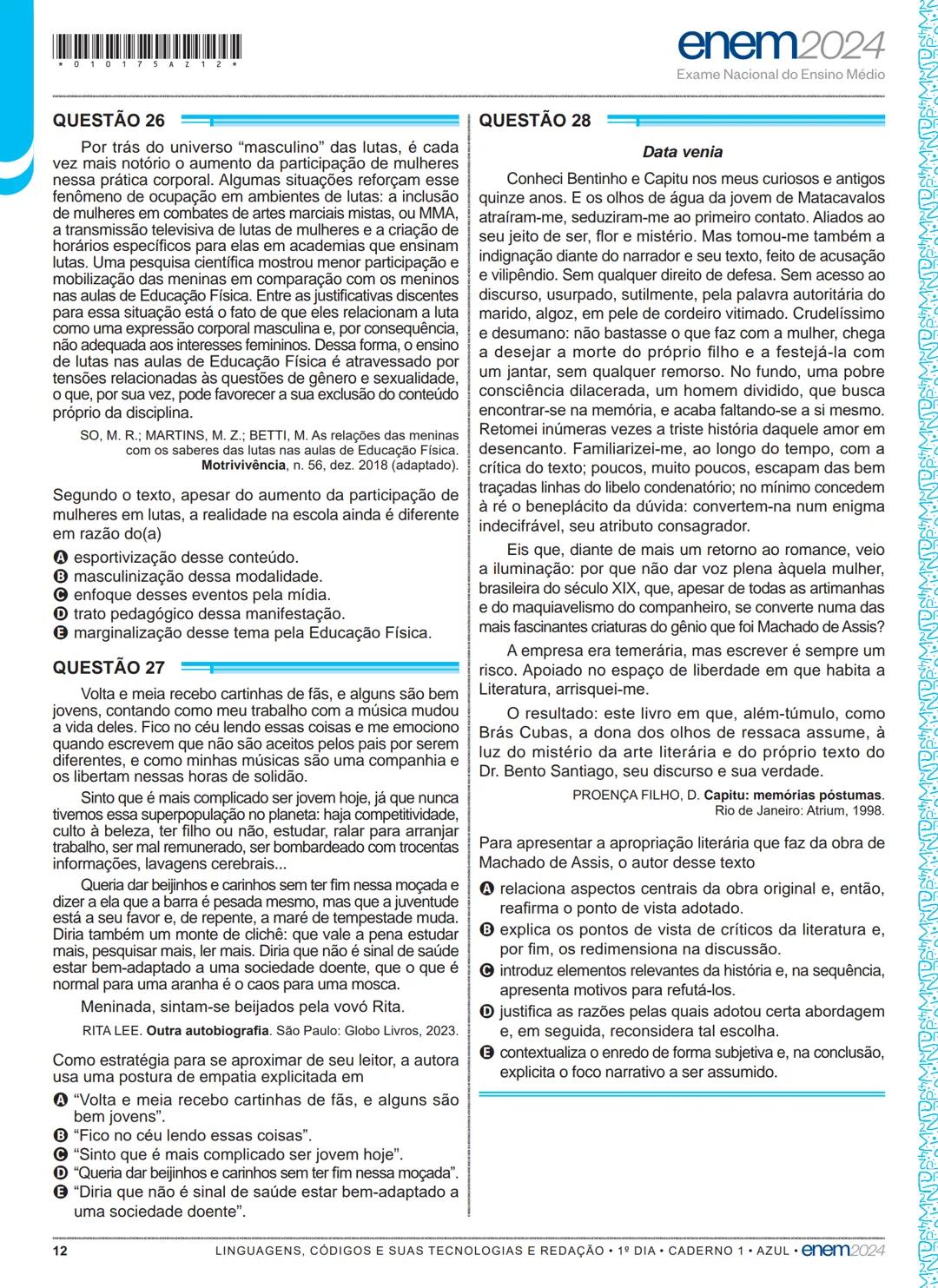 01
1º DIA
EXAME NACIONAL DO ENSINO MÉDIO
PROVA DE LINGUAGENS, CÓDIGOS E SUAS TECNOLOGIAS E REDAÇÃO
PROVA DE CIÊNCIAS HUMANAS E SUAS TECNOL