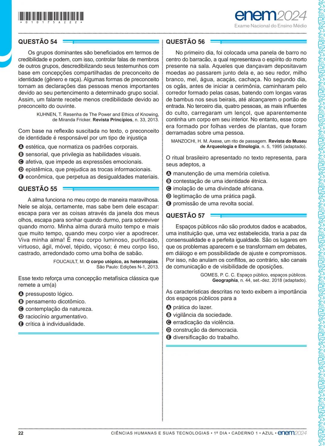 01
1º DIA
EXAME NACIONAL DO ENSINO MÉDIO
PROVA DE LINGUAGENS, CÓDIGOS E SUAS TECNOLOGIAS E REDAÇÃO
PROVA DE CIÊNCIAS HUMANAS E SUAS TECNOL