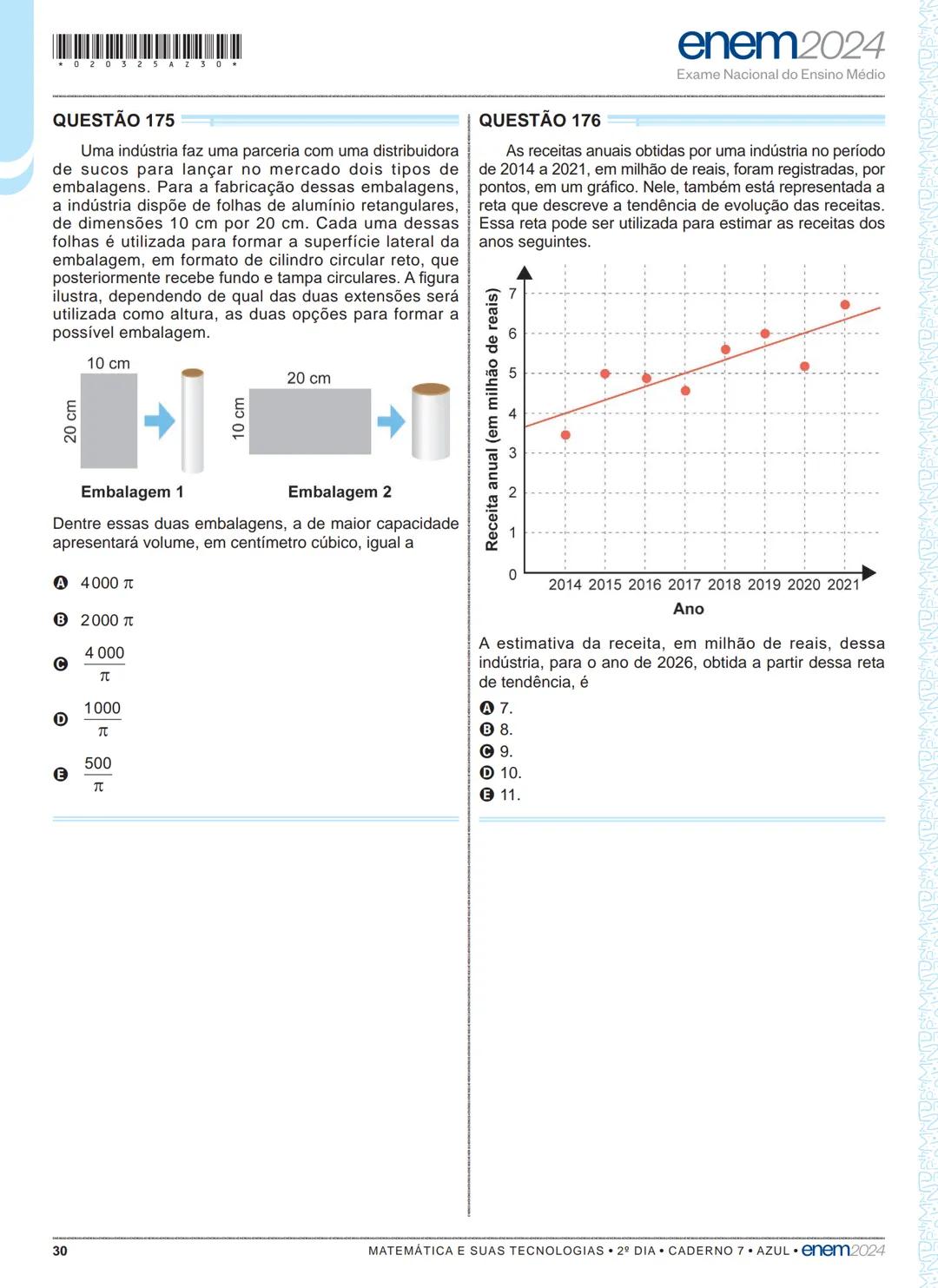 03
2º DIA
EXAME NACIONAL DO ENSINO MÉDIO
PROVA DE CIÊNCIAS DA NATUREZA E SUAS TECNOLOGIAS
PROVA DE MATEMÁTICA E SUAS TECNOLOGIAS
enem2024
