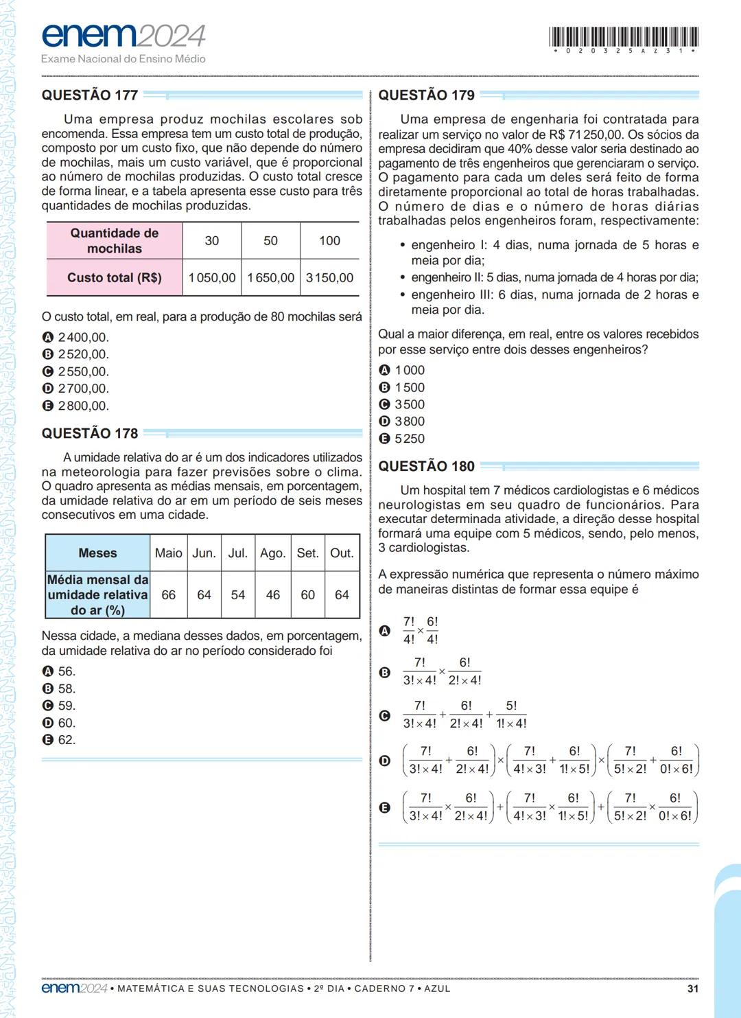 03
2º DIA
EXAME NACIONAL DO ENSINO MÉDIO
PROVA DE CIÊNCIAS DA NATUREZA E SUAS TECNOLOGIAS
PROVA DE MATEMÁTICA E SUAS TECNOLOGIAS
enem2024
