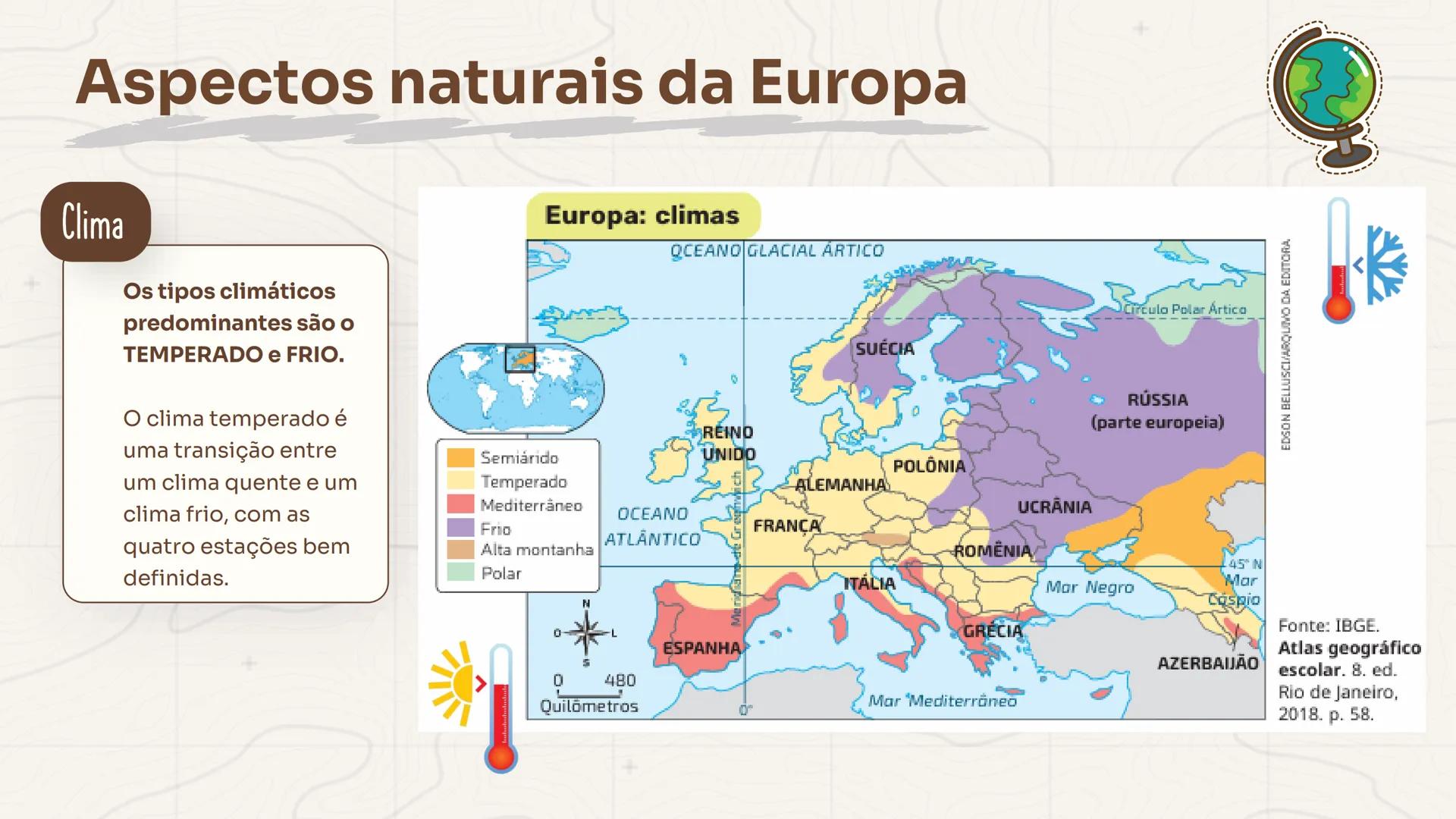 GEOGRAFIA
+
Europa
Ocidental e Oriental
Profa. Ma. Larissa Menezes
++
+
9° ΑΝΟ Aspectos Gerais do continente Europeu
Abrange alguns dos país