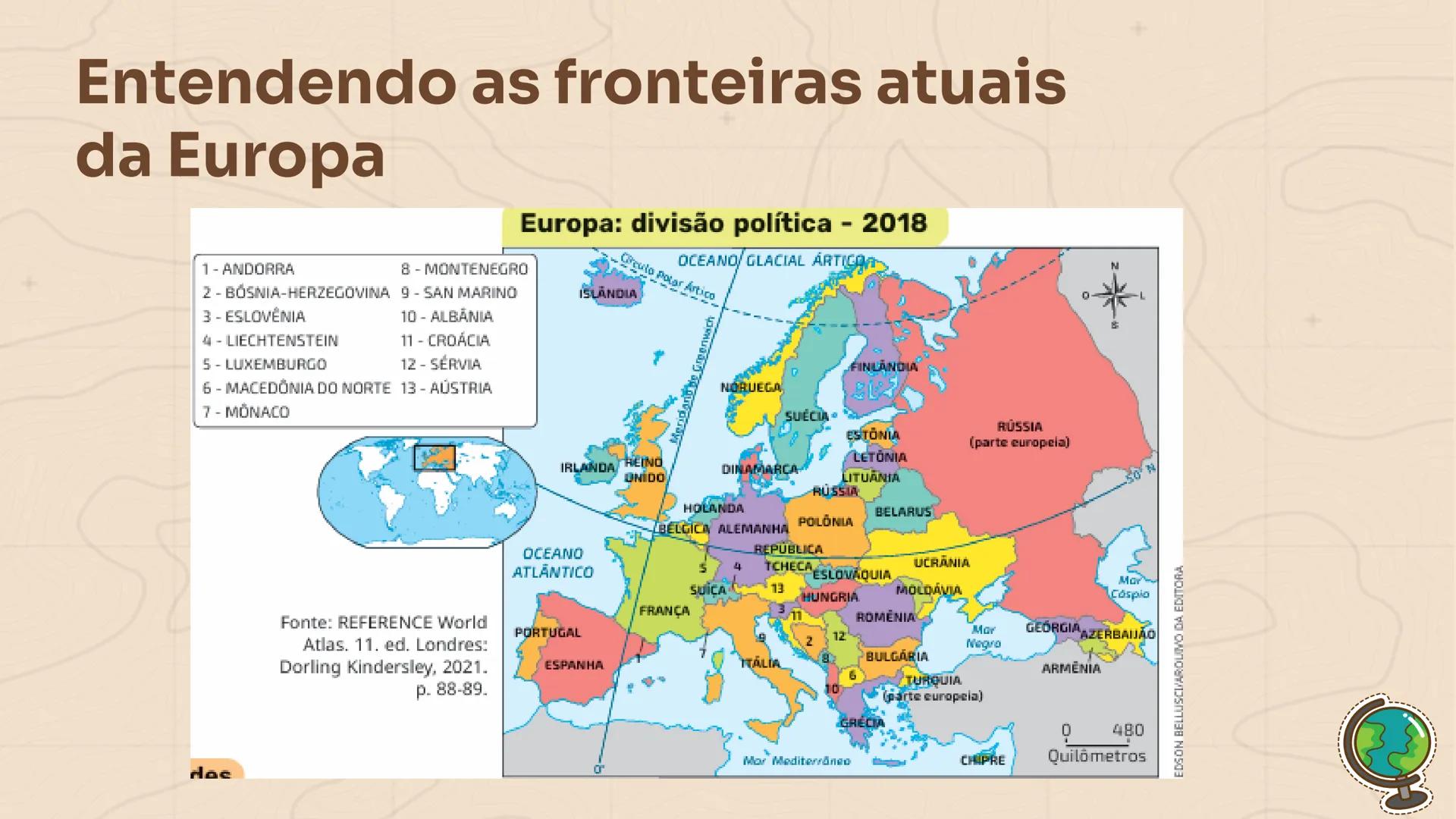 GEOGRAFIA
+
Europa
Ocidental e Oriental
Profa. Ma. Larissa Menezes
++
+
9° ΑΝΟ Aspectos Gerais do continente Europeu
Abrange alguns dos país