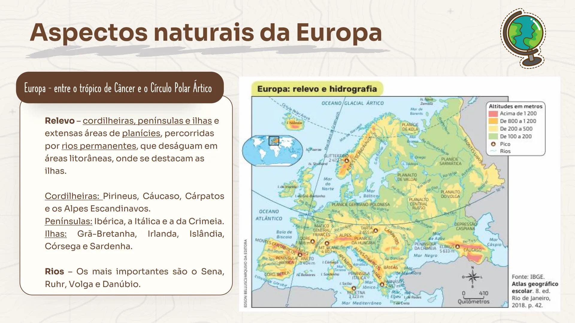 GEOGRAFIA
+
Europa
Ocidental e Oriental
Profa. Ma. Larissa Menezes
++
+
9° ΑΝΟ Aspectos Gerais do continente Europeu
Abrange alguns dos país