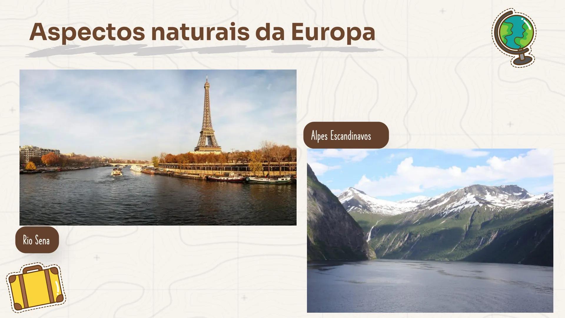 GEOGRAFIA
+
Europa
Ocidental e Oriental
Profa. Ma. Larissa Menezes
++
+
9° ΑΝΟ Aspectos Gerais do continente Europeu
Abrange alguns dos país
