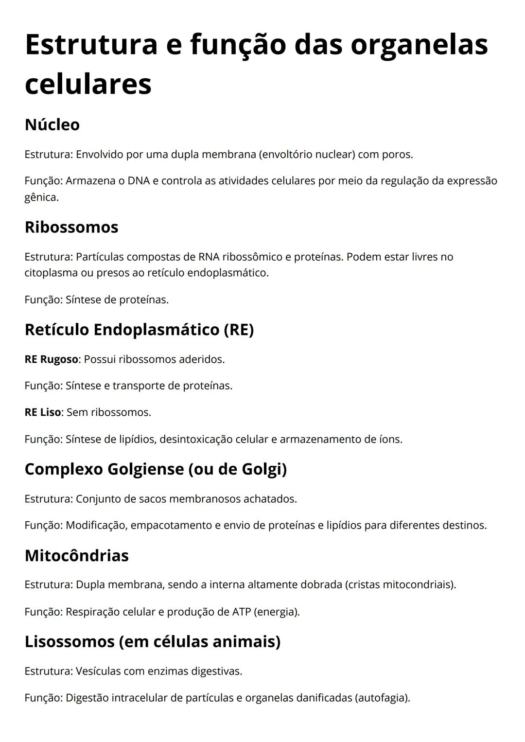 Estrutura e função das organelas celulares