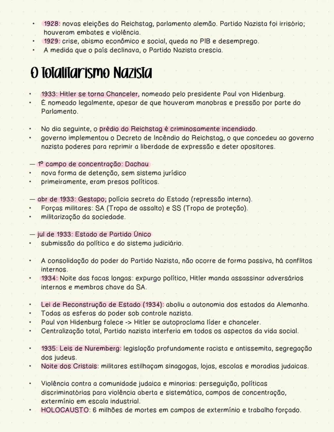 # Ascensão dos regimes totalitários
## Nazismo
* Após 1GM, Tratado de Versalhes impôs consequências severas para a Alemanha, o que tornava