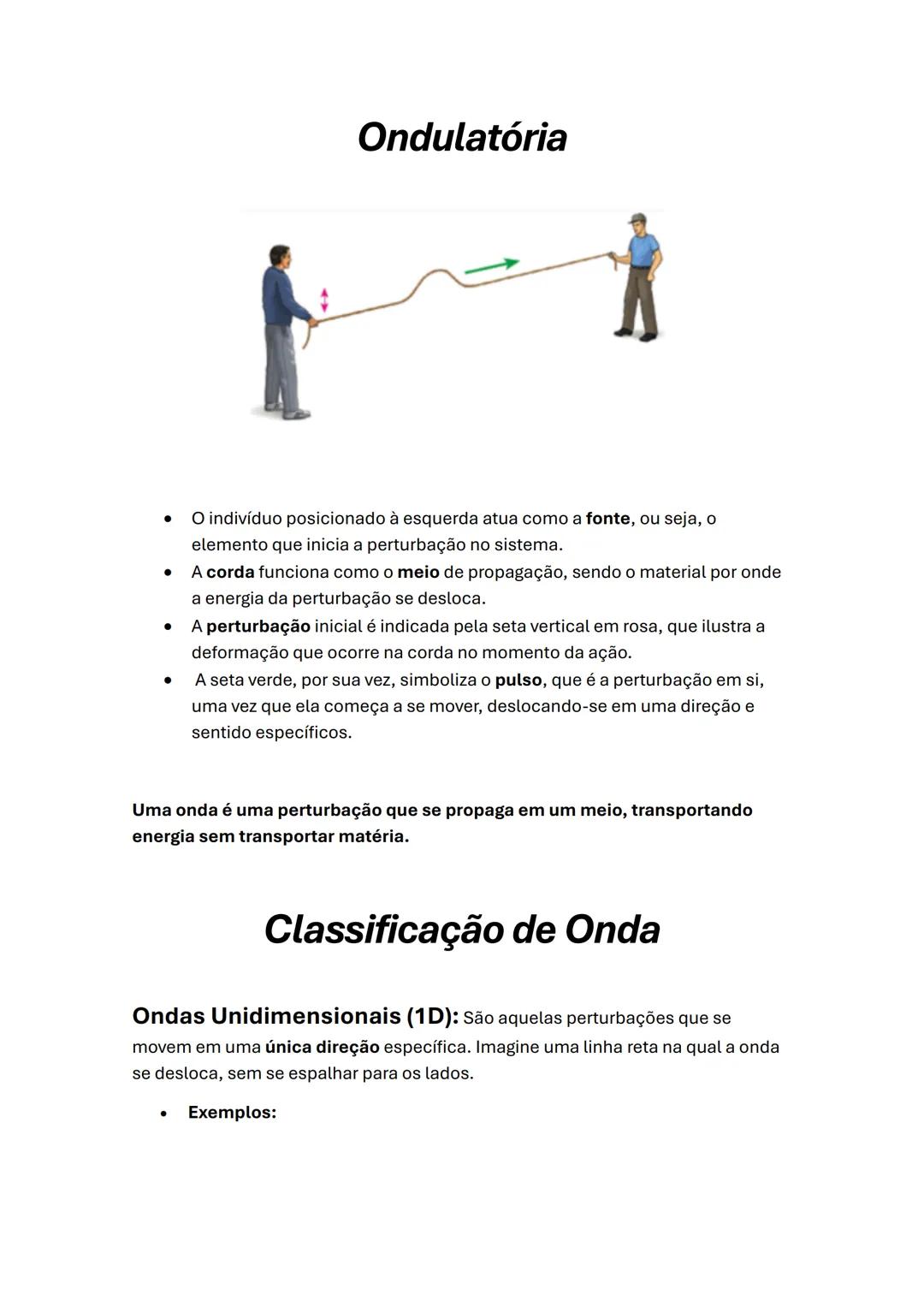 Ondulatória
O indivíduo posicionado à esquerda atua como a fonte, ou seja, o
elemento que inicia a perturbação no sistema.
A corda funciona