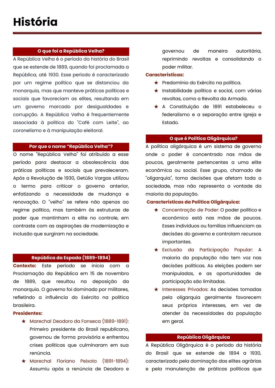# História
## O que foi a República Velha?
A República Velha é o período da história do Brasil que se estende de 1889, quando foi proclamad