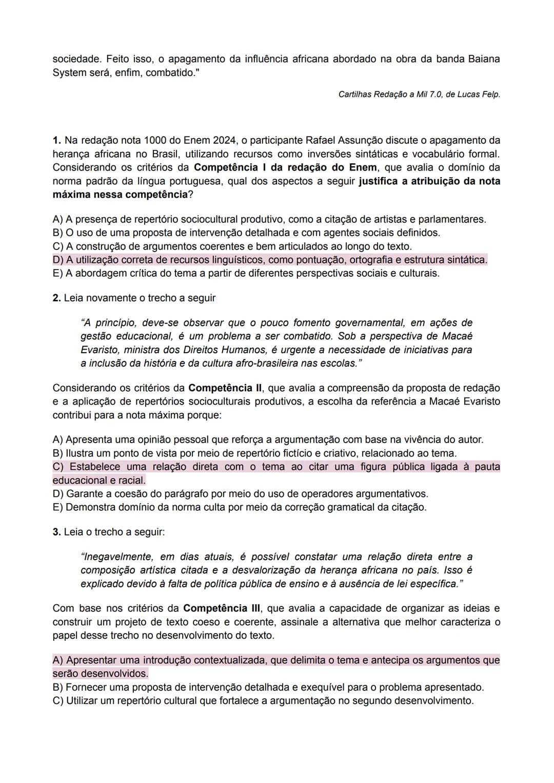 REVISÃO BIMESTRAL
Redação - Profa. Amanda Silva
Leia atentamente a redação a seguir, de autoria do estudante Rafael Assunção, que obteve
not