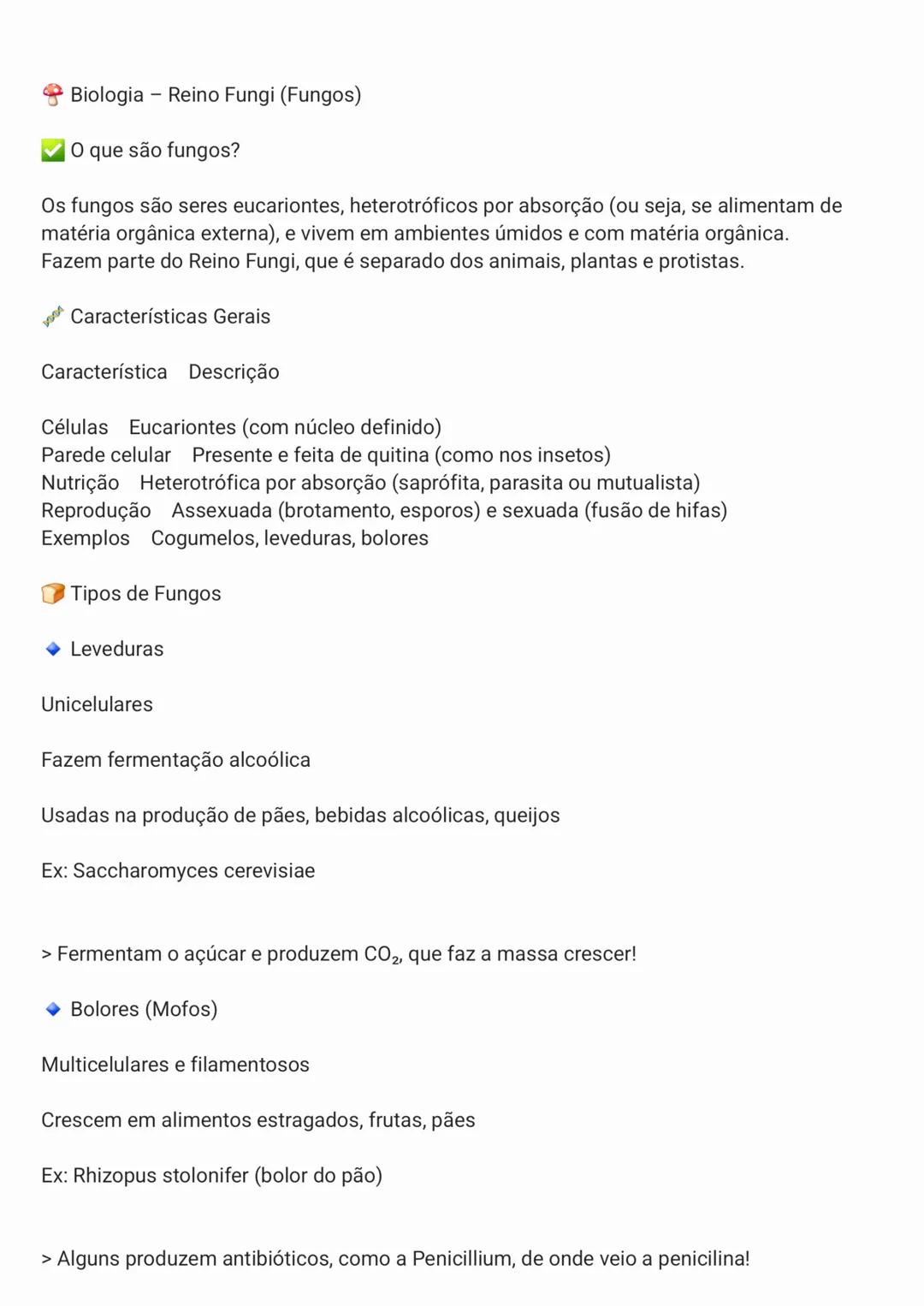 Biologia - Reino Fungi (Fungos)
O que são fungos?
Os fungos são seres eucariontes, heterotróficos por absorção (ou seja, se alimentam de
m