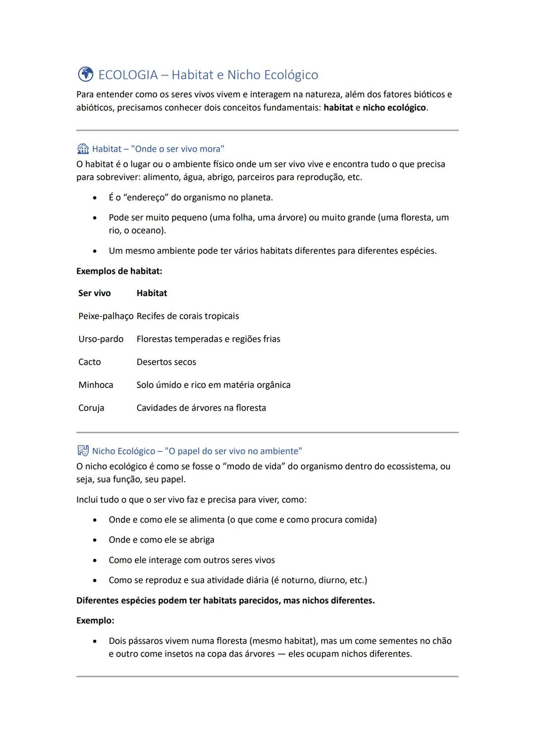 ECOLOGIA - Fatores Abióticos e Bióticos
Ecologia é a parte da Biologia que estuda as relações entre os seres vivos e o ambiente onde
vivem.