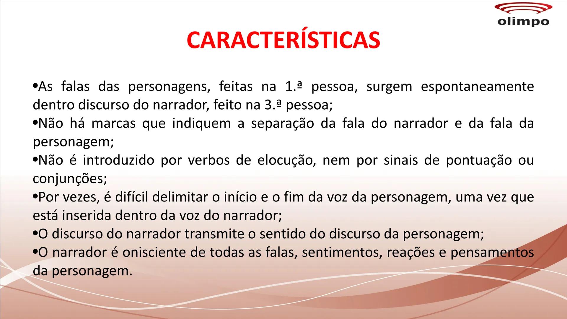 olimpo
# TIPOS DE DISCURSO
Discurso direto, discurso indireto e discurso
indireto livre são tipos de discursos utilizados no
gênero narrat