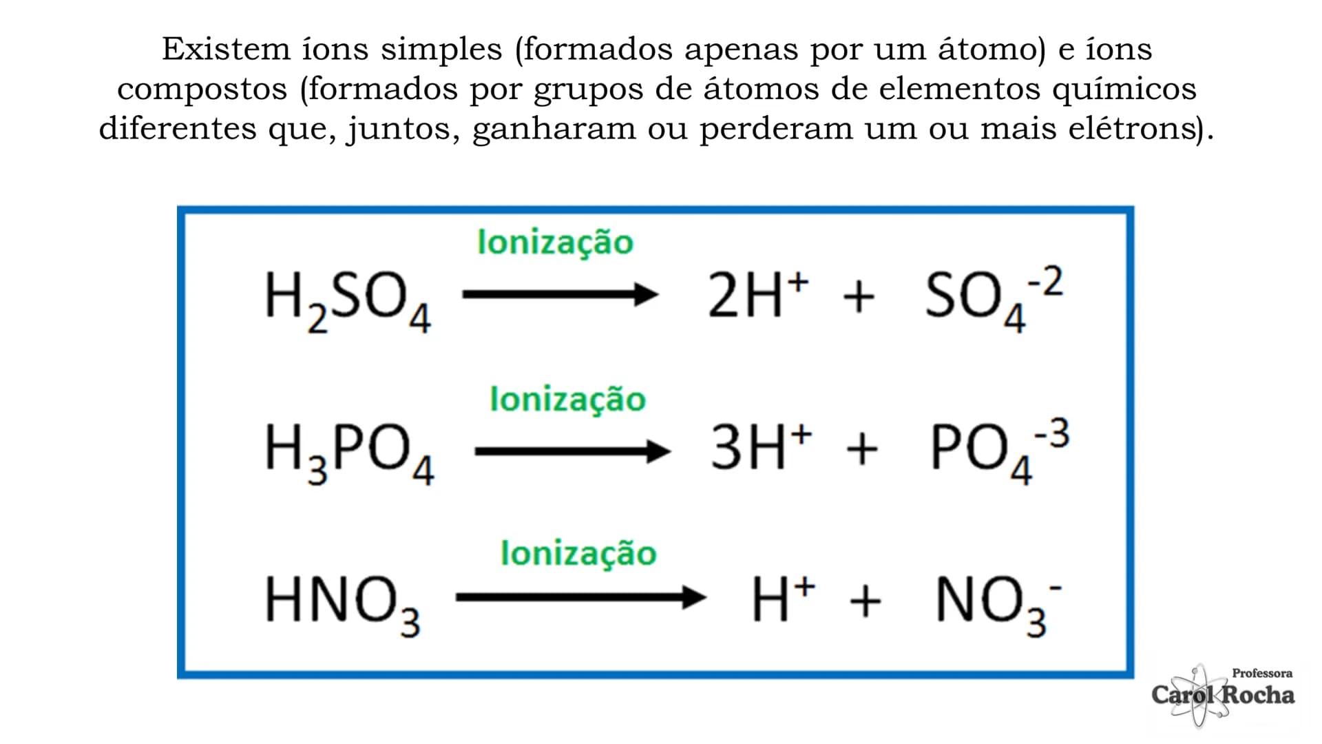 # FUNÇÕES INORGÂNICAS
PROFESSORA CAROL Compostos Inorgânicos: São substâncias químicas que, em
geral, não possuem carbono em sua estrutura,