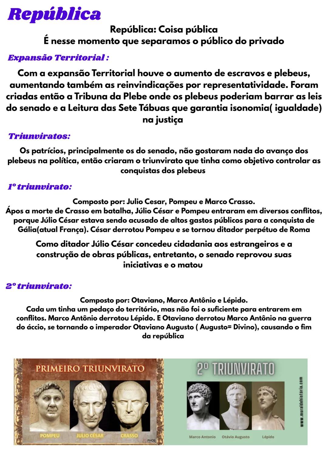 # Império Romano
Três grandes fases: Monarquia, Replública e o Império
# Monarquia:
Povos indo europeus (latinos e etruscos): Povos nômad