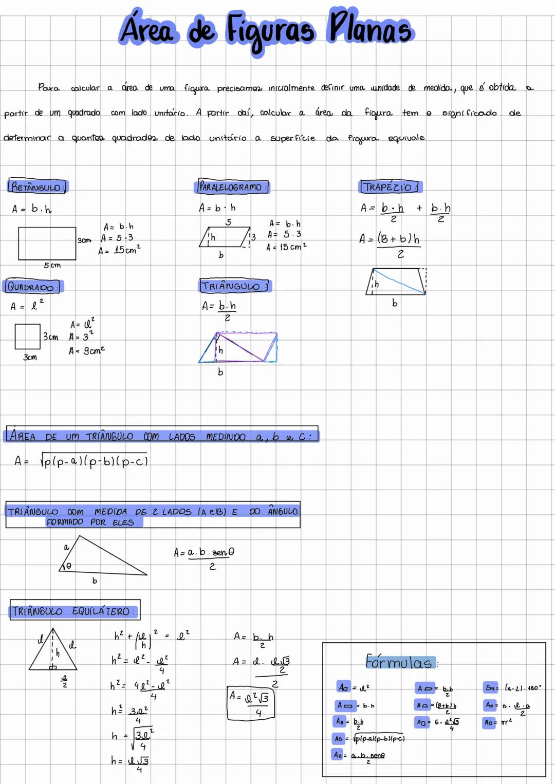 # Área de Figuras Planas
Para calcular a area de uma figura precisamen inicialmente definir uma unidade de medida, que é obtida a
partir de