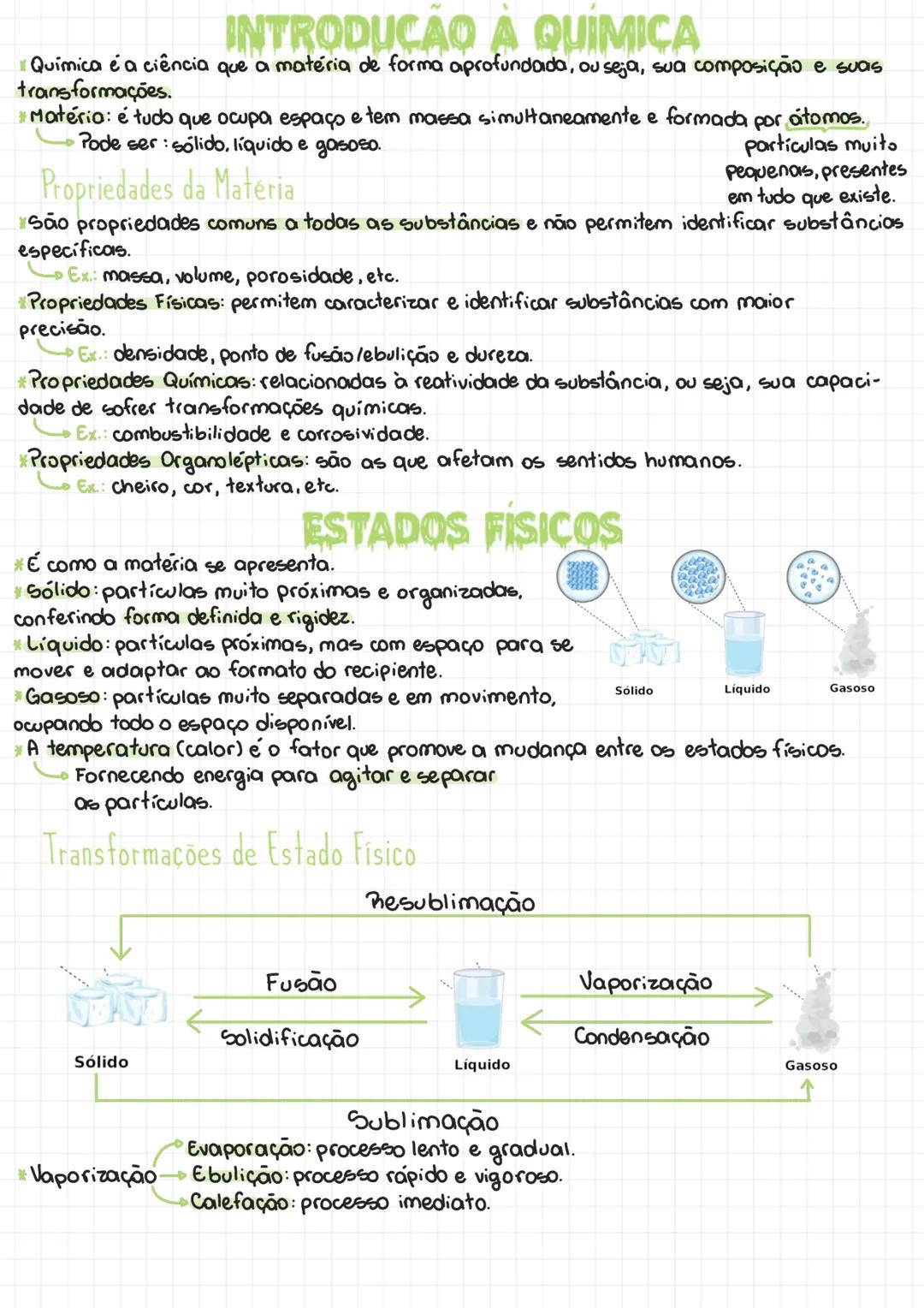 # INTRODUÇÃO À QUÍMICA
Química é a ciência que a matéria de forma aprofundada, ou seja, sua composição e suas
transformações.
Matéria: é t