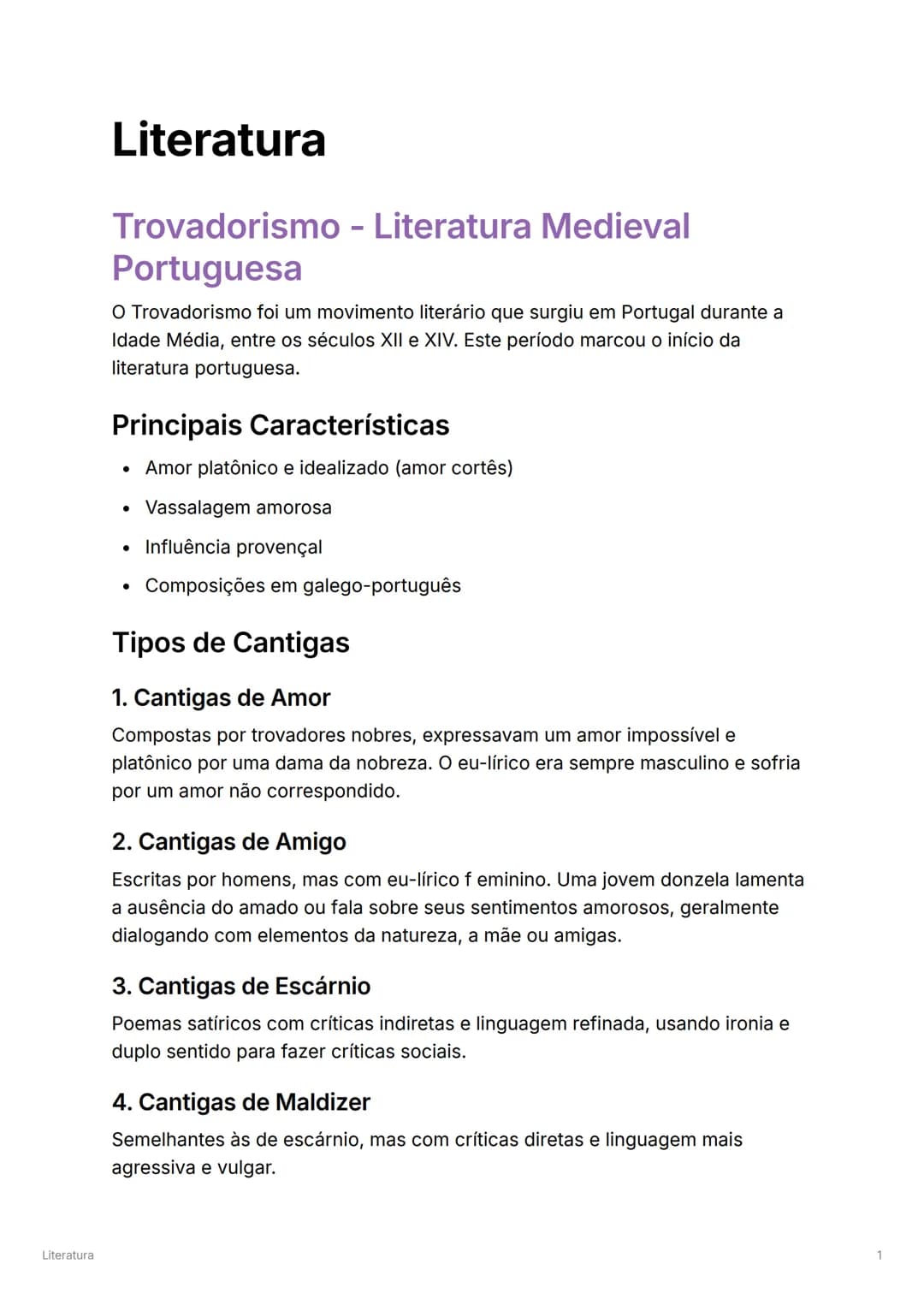 # Literatura
## Trovadorismo - Literatura Medieval Portuguesa
O Trovadorismo foi um movimento literário que surgiu em Portugal durante a I