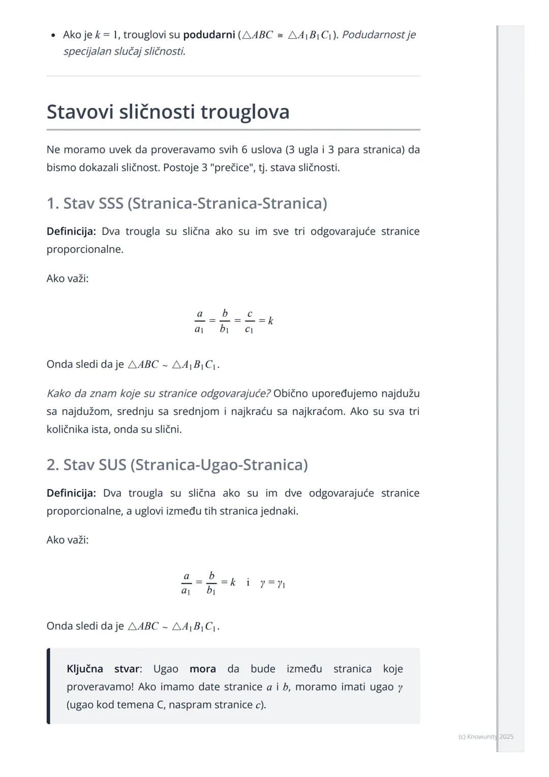 # Stavovi sličnosti trouglova
## Uvod u sličnost trouglova
Sličnost trouglova je važan koncept u geometriji. Dva trougla su slična ako
ima