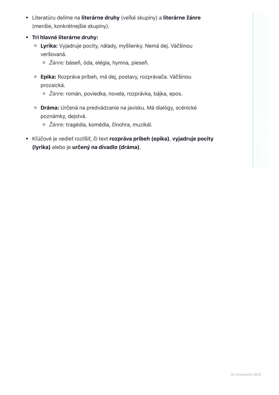# Literárne druhy a žánre
1. Úvod do literárnych druhov a žánrov
Keď čítame knihy alebo pozeráme divadlo, stretávame sa s rôznymi typmi
pr