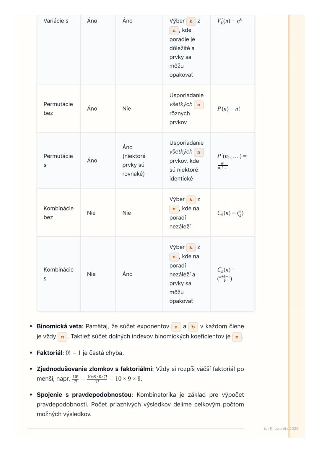# Kombinatorika
## 1. Úvod do kombinatoriky
Kombinatorika je dôležitá časť matematiky, ktorá sa zaoberá počítaním rôznych
možností usporia