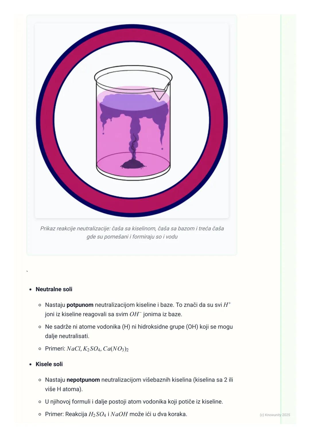 # Soli
Šta su soli? Uvod
Soli su jonska jedinjenja koja nastaju u reakciji neutralizacije između kiseline i
baze. Sastoje se od katjona me