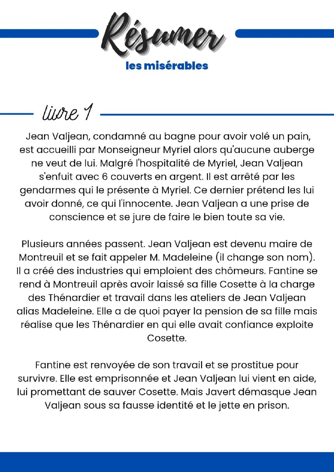 Résumé des Misérables de Victor Hugo : chapitre par chapitre et en 20 lignes